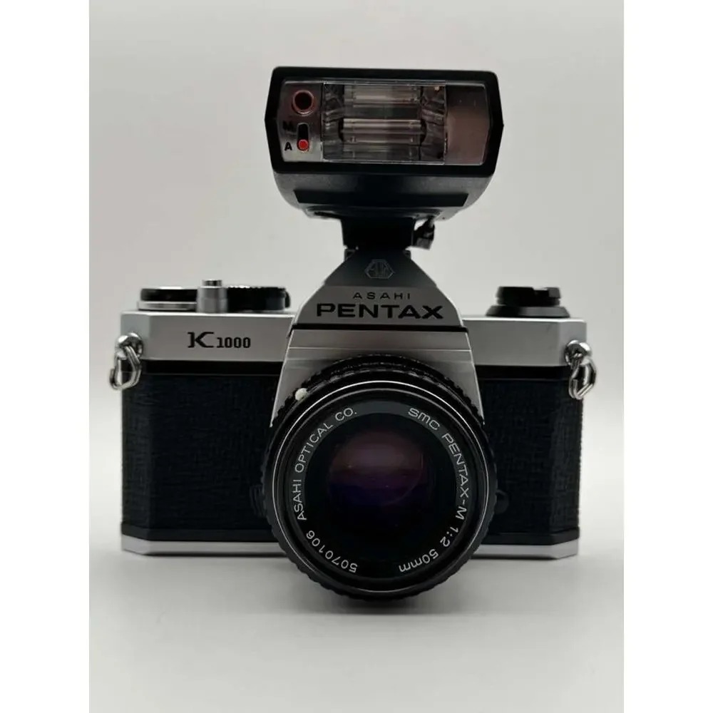 Pentax K1000 35mm SLR Film Camera SMC Pentax-M 50mm f/2 Lens Flash Manual N.MINT